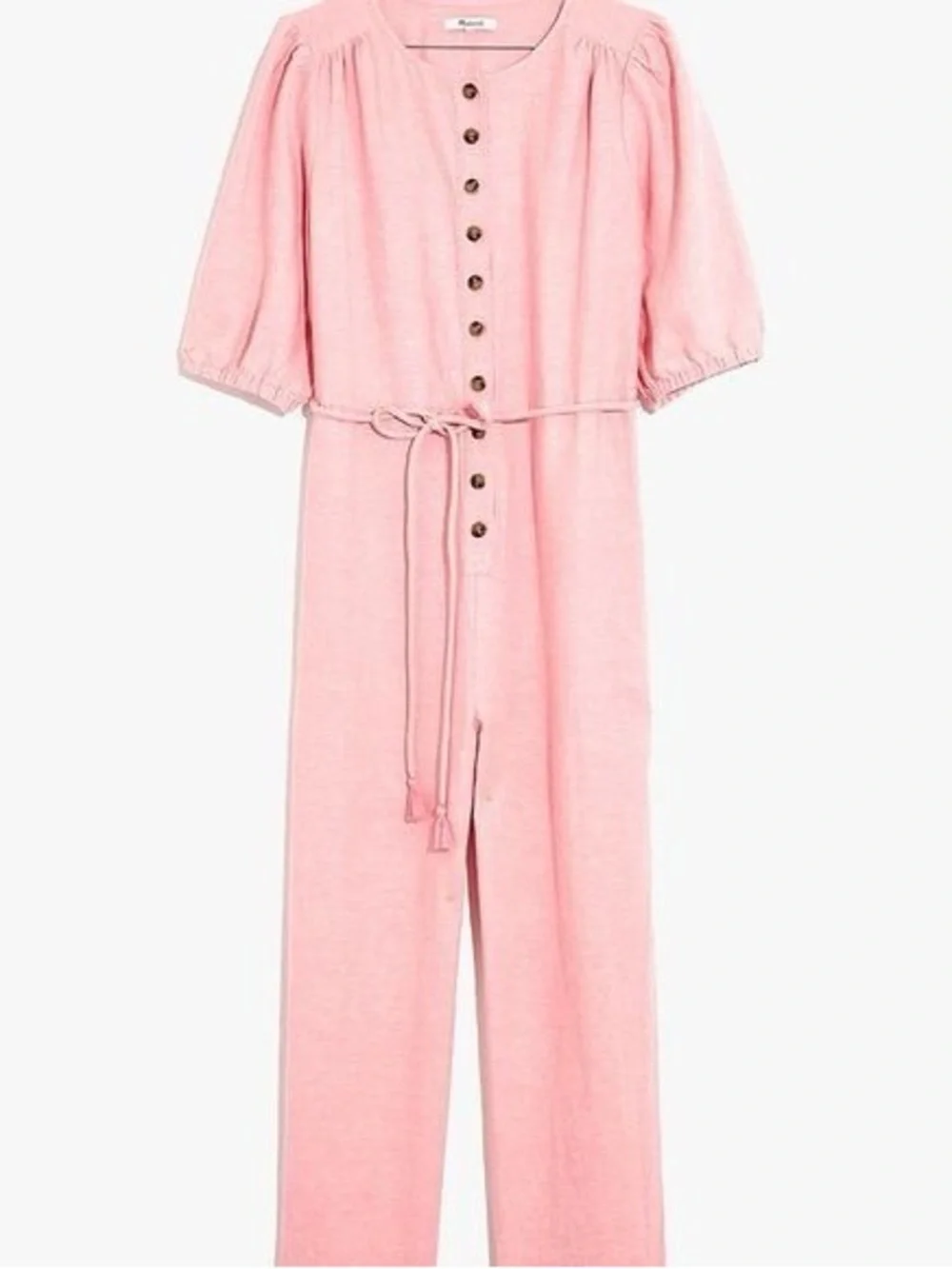 Madewell Blush Pink Button-Front Drawstring Jumpsuit
